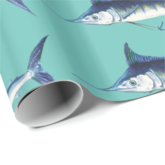 Marlins on blue wrapping paper (Roll Corner)