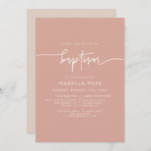 MARLO Boho Blush Pink Baptism Invitation