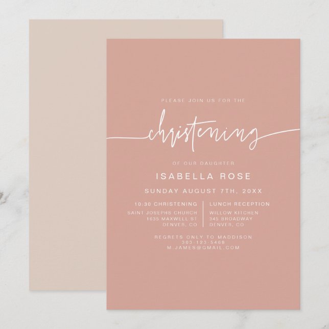 MARLO Boho Blush Pink Christening Invitation (Front/Back)