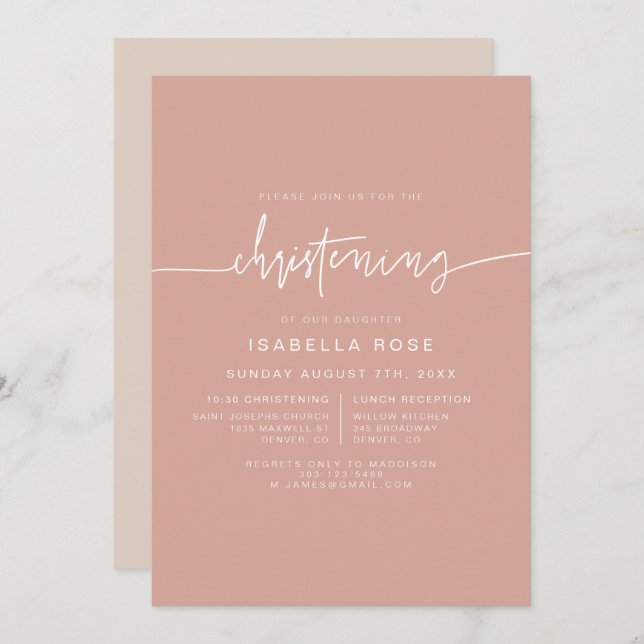 MARLO Boho Blush Rose Christening Invitation (Devant / Derrière)