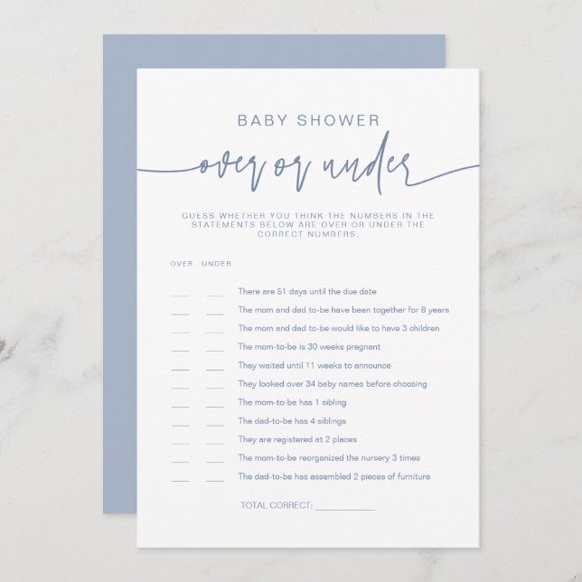 MARLO Boho Dusty Blue Over Under Baby Shower Game Invitation (Front/Back)