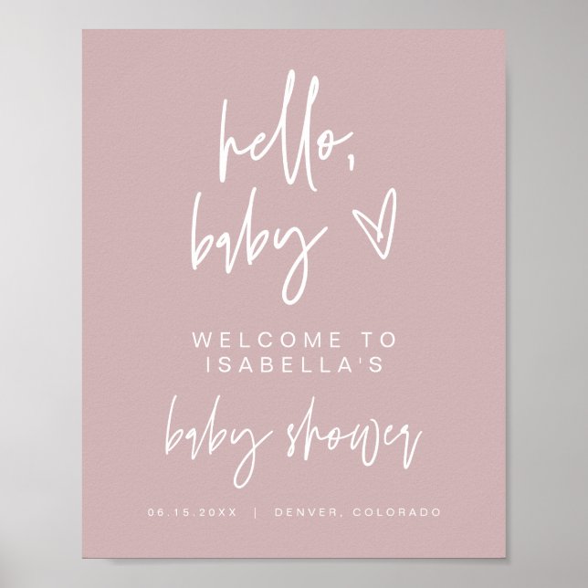 MARLO Boho Dusty Rose Baby Shower Welcome Poster (Front)