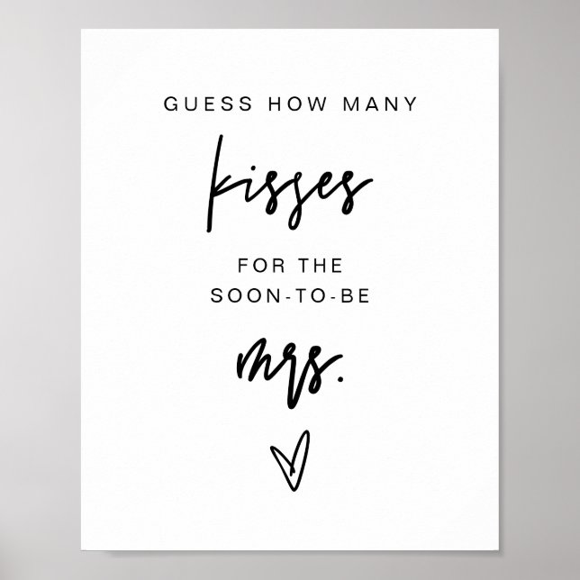 MARLO Bold How Many Kisses Bridal Shower Game Poster (Front)