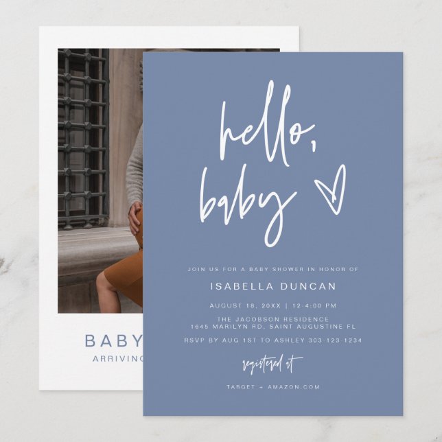 MARLO Modern Boho Dusty Blue Baby Shower  Invitation (Front/Back)