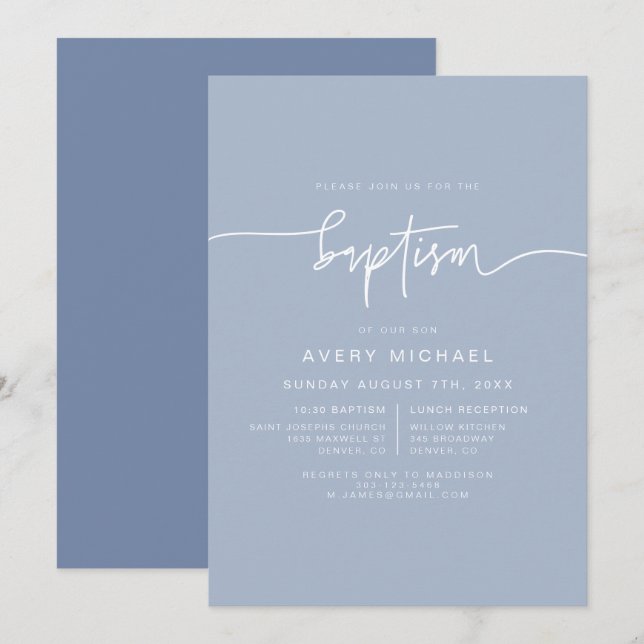 MARLO Modern Boho Dusty Blue Boy Baptism Invitation (Front/Back)