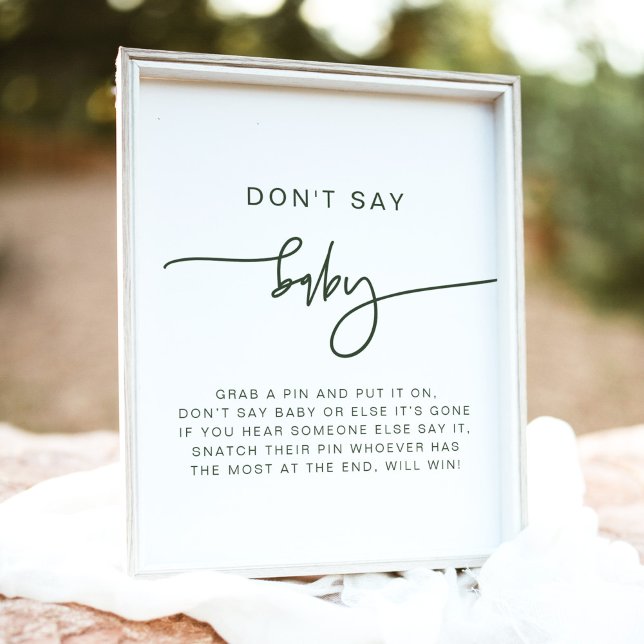 MARLO Modern Boho Forest Green Don't Say Baby Sign (Creator Uploaded)