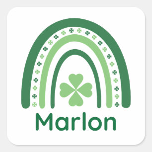Marlon Name Clover Boho Rainbow Square Sticker