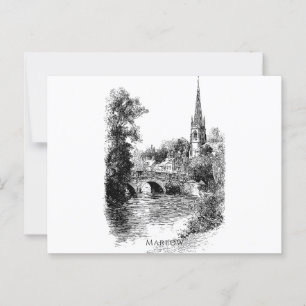 Marlow Church and Bridge Sketch Postcard