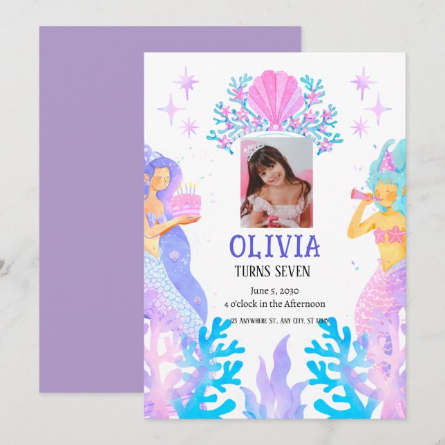 Marmaid birthday invitation (Front/Back)