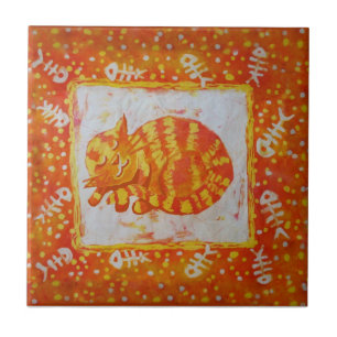Marmalade cat and fishbones tile