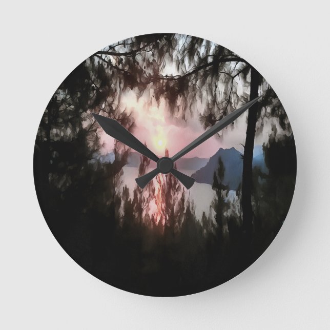 Marmaris Sunset Framed By Palm Trees Landscape Art Round Clock (Front)