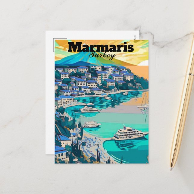 Marmaris Travel Postcard Art, Marmaris Turkey Post (Front/Back In Situ)