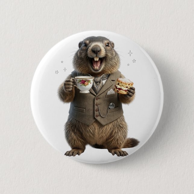 Marmot Drinking Tea 2 Inch Round Button (Front)