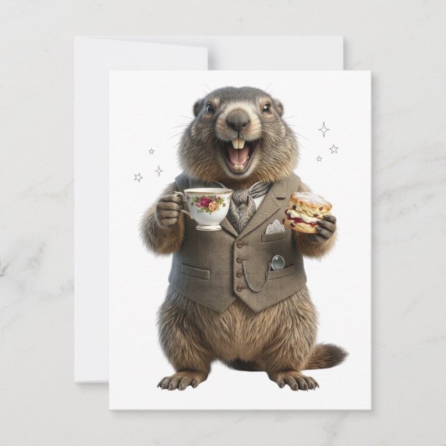 Marmot Drinking Tea Card (Front)