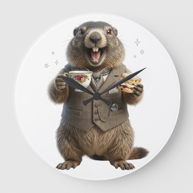 Marmot Drinking Tea Large Clock (Front)