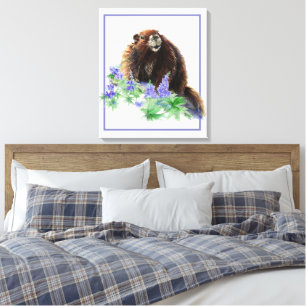 Marmot Groundhog Animal Watercolor Wildlife Art Canvas Print