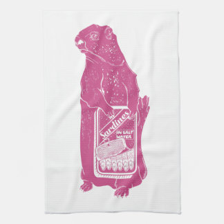 Marmot Groundhog eating sardines Kitchen Towel