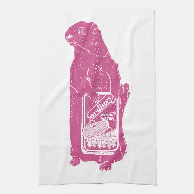 Marmot Groundhog eating sardines Kitchen Towel (Vertical)