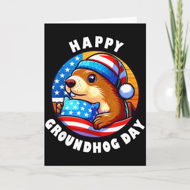 Marmot Happy Groundhog Day Stars And Stripes Sprin Card (Front)