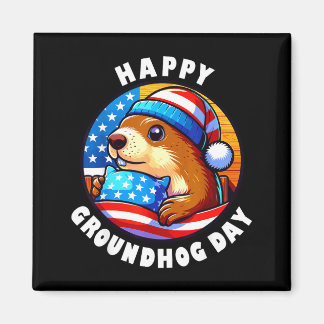 Marmot Happy Groundhog Day Stars And Stripes Sprin Magnet
