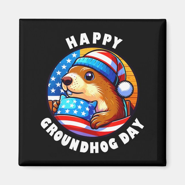 Marmot Happy Groundhog Day Stars And Stripes Sprin Magnet (Front)