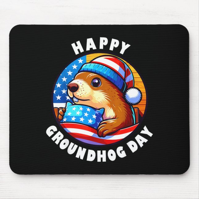 Marmot Happy Groundhog Day Stars And Stripes Sprin Mouse Pad (Front)