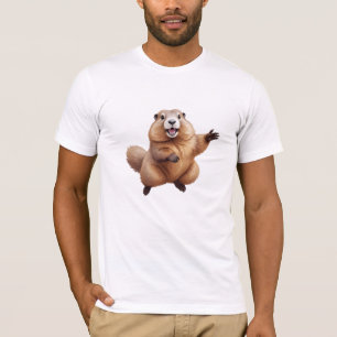 Marmot Happy Playful Fun Jumping In The Air Joyful T-Shirt