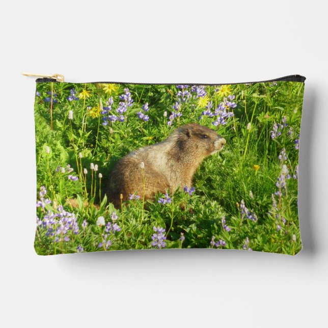 Marmot in Mount Rainier Wildflowers Accessory Pouch (Front)