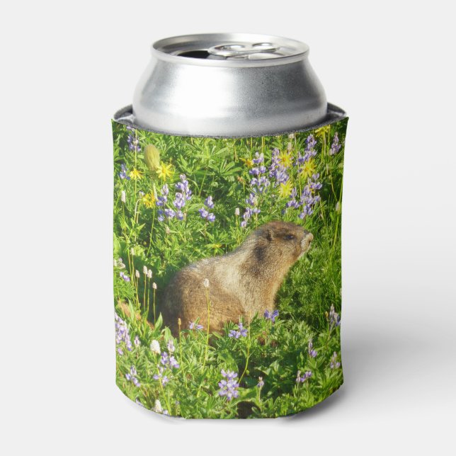 Marmot in Mount Rainier Wildflowers Can Cooler (Can Front)