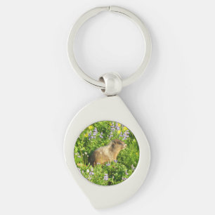 Marmot in Mount Rainier Wildflowers Keychain