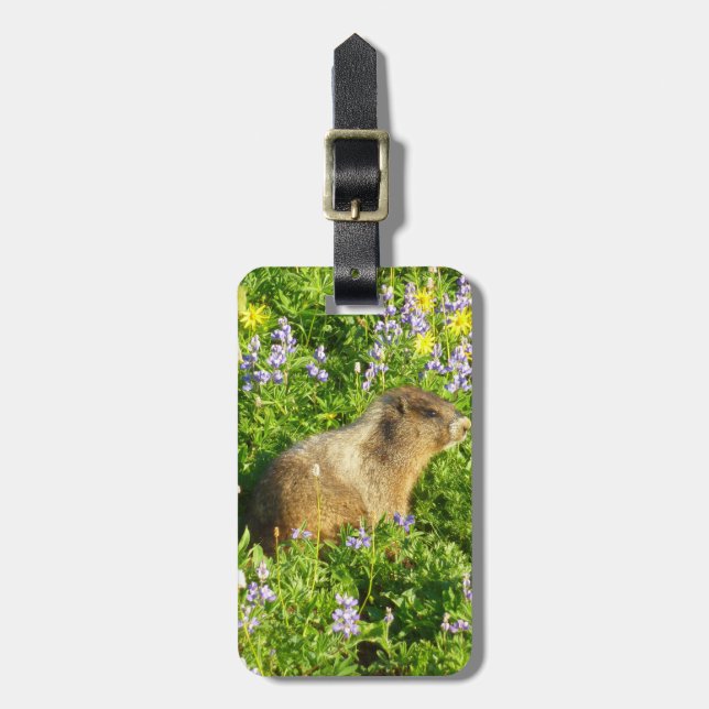 Marmot in Mount Rainier Wildflowers Luggage Tag (Front Vertical)