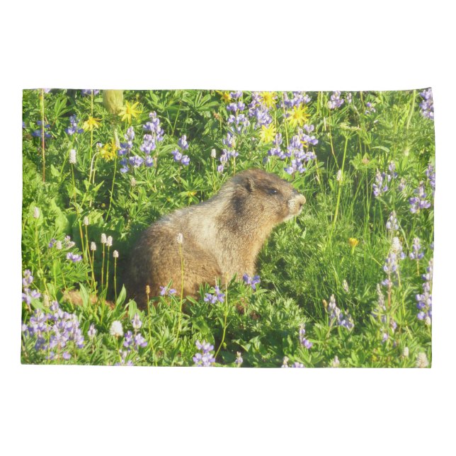 Marmot in Mount Rainier Wildflowers Pillowcase (Back)