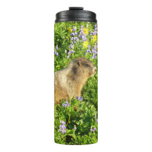 Marmot in Mount Rainier Wildflowers Thermal Tumbler