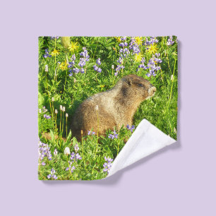 Marmot in Mount Rainier Wildflowers Wash Cloth