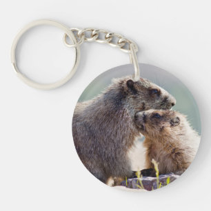 Marmot Mother with Baby Keychain