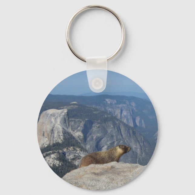 Marmot Overlooking Half Dome from Clouds Rest - Yo Keychain (Front)