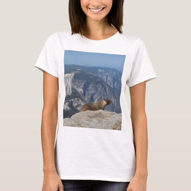 Marmot Overlooking Half Dome from Clouds Rest - Yo T-Shirt (Front)