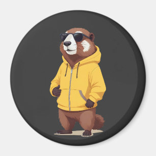 Marmot Wearing Hoodie Funny Cool Animal Character  Magnet