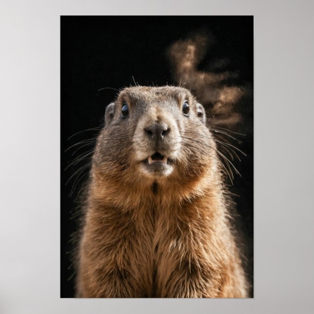 Marmot Wild Animal Elegant Dramatic Mist Portrait  Poster (Front)