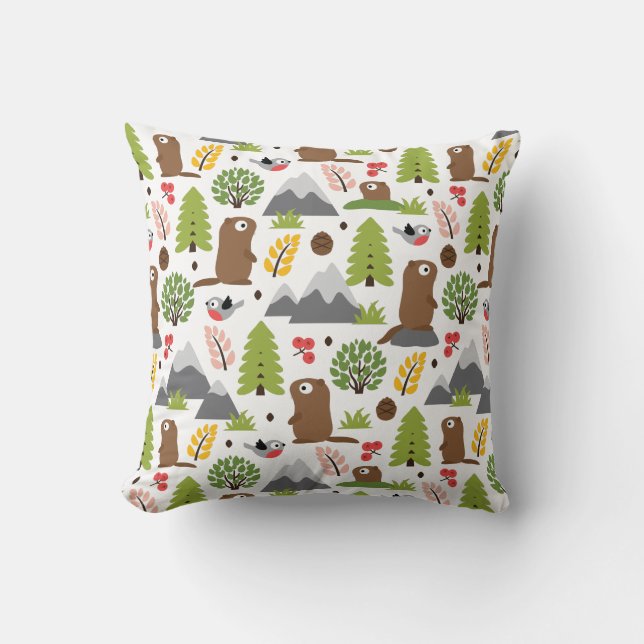 Marmots on a Mountain Glade Throw Pillow (Front)
