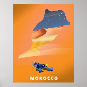 Maroc Carte illustrée imprimé affiche de voyage.