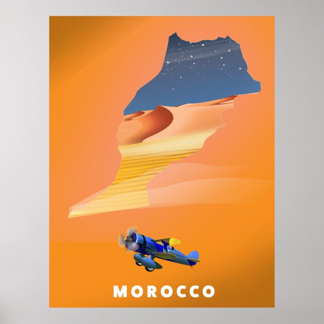 Maroc Carte illustrée imprimé affiche de voyage. (Devant)