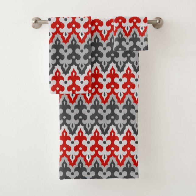 Marocain Ikat Damask, Graphite Grey et Rouge (En situation)