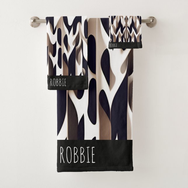 Marocco Triangle Geometric Brown Grey Pattern Bath Towel Set (Insitu)