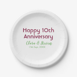 MARON GREEN PASTEL happy 10th anniversary wedding Paper Plate