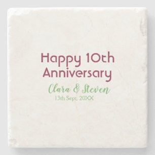 MARON GREEN PASTEL happy 10th anniversary wedding Stone Coaster