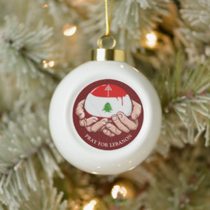 Maronite Church Cross and Cedar of Lebanon  Ceramic Ball Christmas Ornament