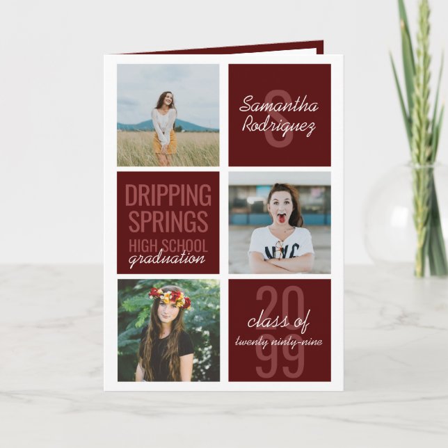 Maroon 4-Photo Fun Boxes Graduation Invitation (Front)