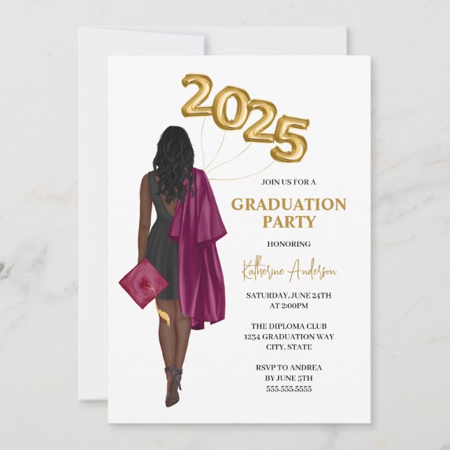 Maroon African American Female Photo Graduation Invitation (Front)