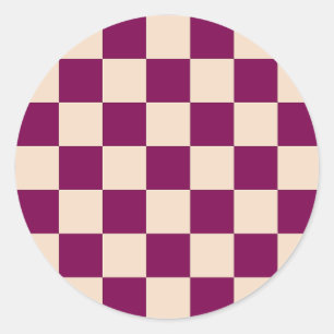 Maroon and beige checkerboard pattern classic round sticker